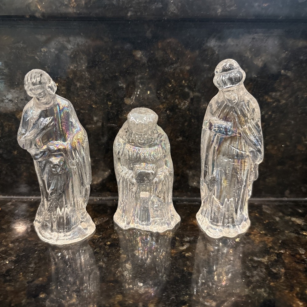 Lot Of 3 Nativity Figures Iridescent Holy Christmas Holiday